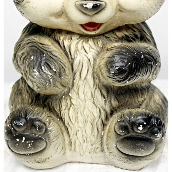 Vintage 12" Chalkware Smiling Bear Gray White Indoor Decor Figure - Picture 3 of 9
